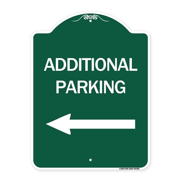 Additional Parking Sign Left Arrow, Green & White Aluminum Sign, 18" x 24", GW-1824-24350